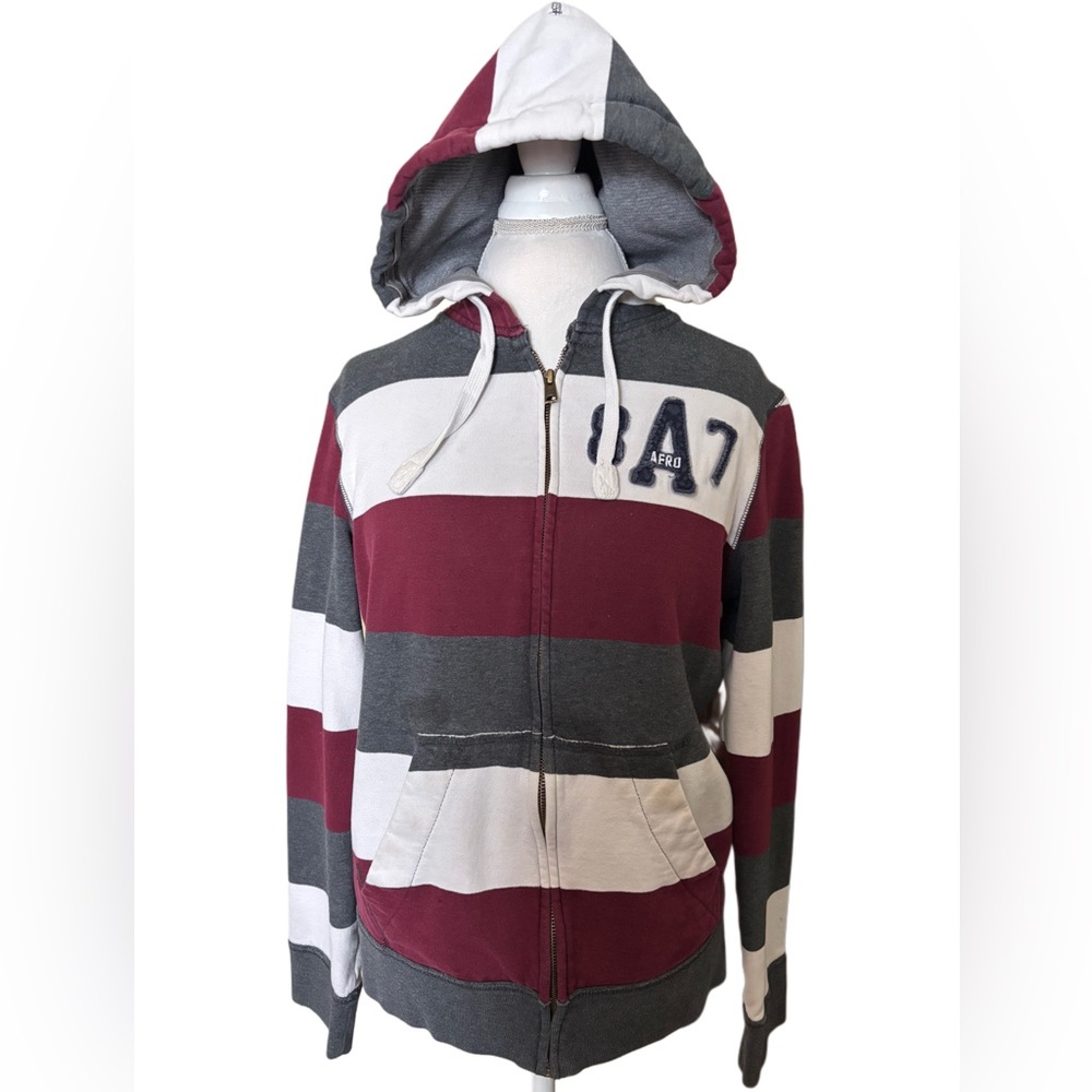 Y2K Aeropostale Maroon and Gray Zippered Hoodie Size M